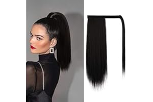 BARSDAR Clip in Ponytail Extensions, 14 inch Short Straight Wrap around Ponytail Extension Fluffy Pony Tails Extensions Synthetic Hair Ponytail Extension for Women Girls Natural Black