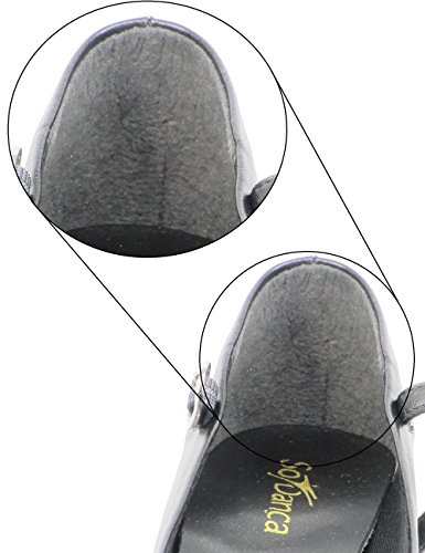 CH791 So Danca Charakterschuhe Damen Latein Salsa Rumba Trachten Tango Tanz Schuhe mit Chromledersohle, Weite M, Absatz 4 cm – mit gratis Ansteck Button - 5