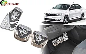 Selifaur - 3 Pcs Silver Non-Slip Manual Car Pedals kit Pad Covers Set for Skoda Rapid 2012