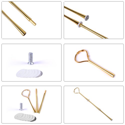 3 Set golden Metallstange Mittellochausstech bis 3 Etage fuer Hochzeitstorte Etagere Tortenstaender Tortenhalter Torten #50 - 4