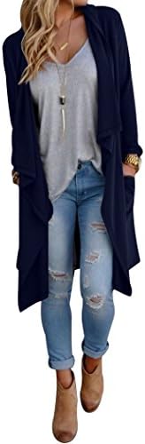 Aumir Women's Casual Asymmetric Drape Open Long Sleeve Tunic Tops Waterfall Cardigan Outwear