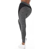 Damen Fitness Leggings Sportbekleidung Sportleggings Fitnesshose Sporthose grau dehnbar Yoga Workout elastischer Bund sowie Muster farblich abgesetzt - 3