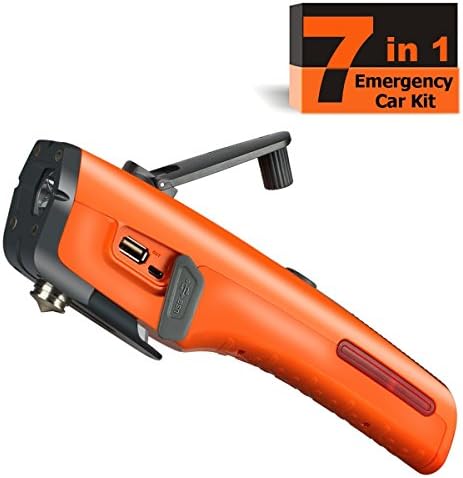Car Safety Hammer | 7-In-1 Emergency Life Saving Kit | ESSENTIAL LIFE SAVER, USER-FRIENDLY - Seatbelt Cutter &amp; Window Breaker &amp; Built In Flashlight &amp; Magnet &amp; Alarm Lamp &amp; Hand Cranking system
