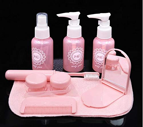 RIANZ Plastic Portable Travel Size Empty Bottles for Makeup Cosmetic Toiletries Liquid Containers with Zip Bag- Set of 10