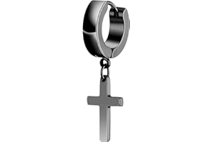 USEEDOVIA Hoop Earrings for Men Boys, Black/Silver/Gold/Multi-Coloured Vintage Stainless Steel Cross Drop Dangle Hoop Earrings Hypoallergenic Cartilage Earrings Jewellery Gifts for Graduation Easter Christmas