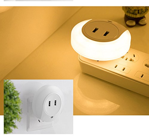 Preisvergleich Produktbild AIGUOZER® Tragbare LED Nachtlicht Nachtlampe mit 2 USB Ladegerät Bewegungsmelder Charger Lichtsensor Nachtbeleuchtung für Kinderzimmer Babyzimmer Handy und Pad