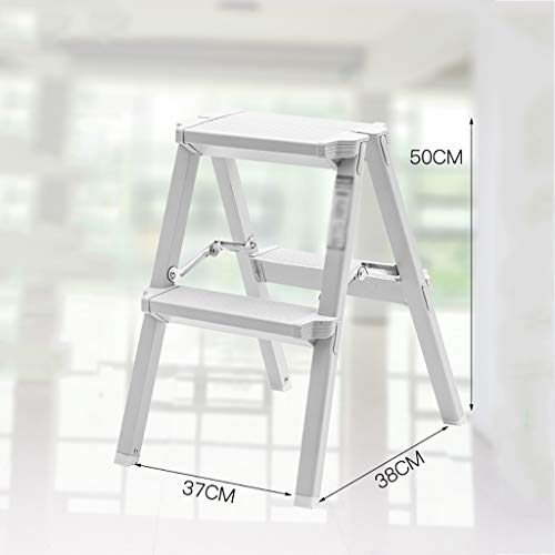 Preisvergleich Produktbild LFY Tritthocker - 2-stufiger Haushalts-Aluminium-Klappleiter Verdickter Multifunktionsleiter-Hocker (Farbe : Weiß)