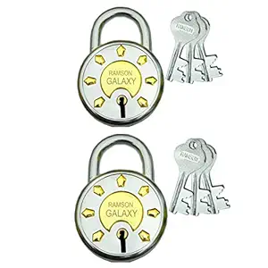 Ramson Steel Galaxy 8 Levers Double Locking 3 Keys Lock (65 MM, Silver) Pack of Two