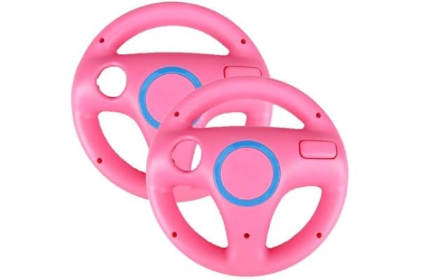 ameego Steering Wheel Design Stand Mario Kart Racing Game Steering Wheel Stand For Wii Game Controller 2PCS (Pink)
