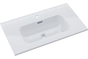 BAIKAL Lavabo sobre Encimera | Lavabo Baño | Lavamanos sobre Encimera | Lavabo Cerámico | Rectangular | Blanco Brillo | Fondo 39cm | Ancho 71cm