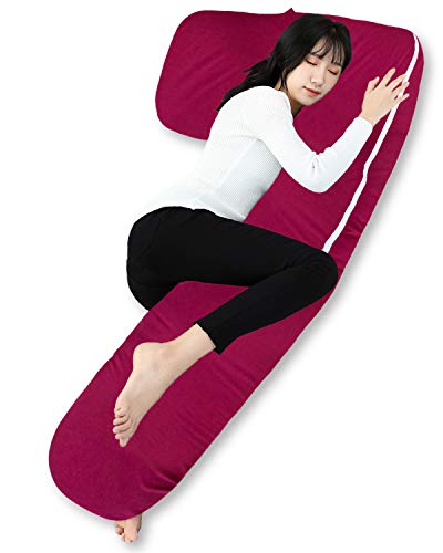 QUEEN ROSE Oreiller de Grossesse avec Revêtement en Jersey, Oreiller en Forme de L pour Le Femmes Enceintes, Oreiller de Corps (Fuchsia)