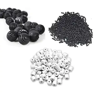 Jenixa? Aquarium Filter Accesories Combo Pack (Activated Carbon + Ceramic Rings with Net Bag +Bio Balls - Suitable for All Aquarium Fish Tank (Filter Combo)