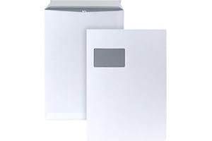 POSTHORN BY BONG POSTHORN Versandtasche C4 (250 Stück), haftklebende Versandtaschen mit Fenster, weiße Versandtaschen mit grauem Innendruck für Sichtschutz, 324 x 229 mm, 120g/m²