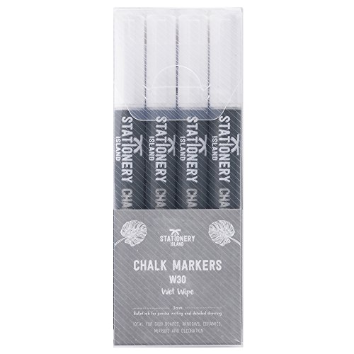 Stationery Island Kreidestift W30 3mm Feine Rundspitze – Weiß Feucht Abwischbare Kreidemarker 4er Set - 9