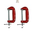 KROST Heavy Duty C and G Clamp Set, 8" C-Clamp for Metalworking, Woodworking, 8-Inch Max Jaw Opening, Red (Pack f 2)