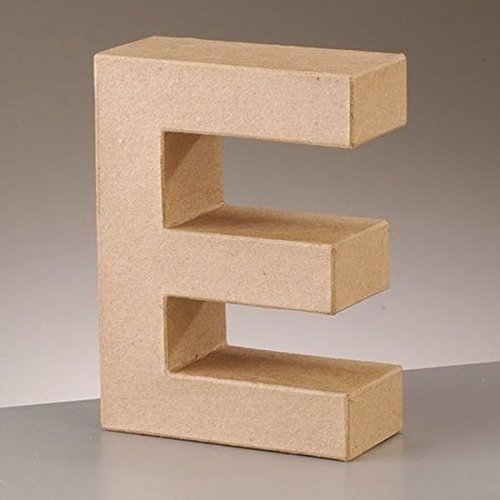 3D Letter "E" Paper Mache Signs Buff Papp Art Freestanding 17.5cm x 5.5cm (Letter E)