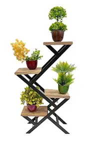 Iron and Wooden Plant Stand for Balcony Living Room Indoor Outdoor Plant Stand