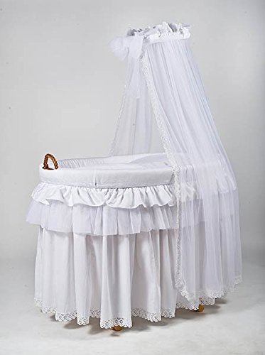MJmark Brand New Wicker Crib Moses Basket Cot "Titania" incl. Bedding, Drape, Mattress from MJmark (White)