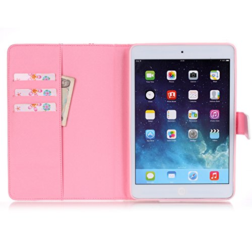 iPad mini 2 Lederhülle – Felfy Slim Full Body Keep Calm and Smile Flower Muster PU Case Cover Etui Schutz Hülle Tasche für Apple ipad mini 3 mini 2 mini 1 + 1x Pink Blume Anti Stöpsel + 1x Rosa Stylus - 3