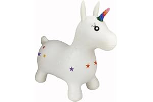 Happy Hopperz Inflatable Bouncy Animal Ride-On Toy, Pump included, White Unicorn, 12mths - 2.5yrs (less air) and 2.5yrs - 5yrs (full air)