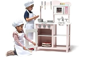 ATAA Toys Cucina di Legno per Bambini con Accessori - Rosa - Cucina in Legno Giocattolo per Bambini e Bambine con elettrodomestici in Legno e Utensili di Cucina