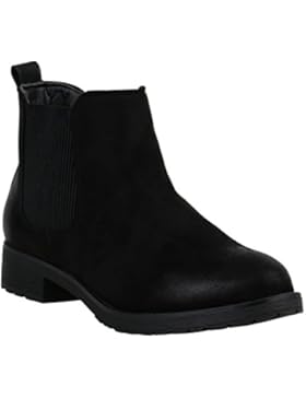 Stiefelparadies Damen Stiefeletten Velours Chelsea Boots Leder-Optik Booties London Style Übergrößen Gr. 36-42...