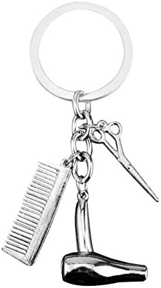 Spaufu Key Ring Hair Drier Comb Schere Pendant Key Chain Novelty Metal Car Key Ring Backpack Handbag Hanging Ornaments for Men Women Ladies
