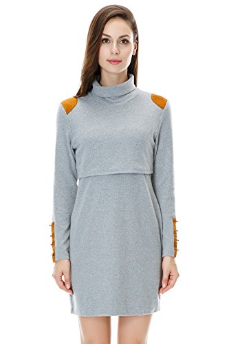 Bearsland Women's Turtleneck Long Breastfeeding Nursing Top Gray UK Size 12-14