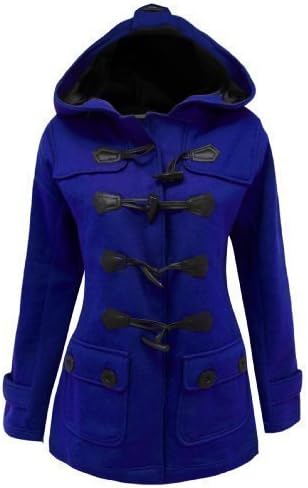 Amber Apparel New Ladies Fleece Jacket Duffle Style Hooded Toggle Pocket Coat Top Royal Blue 10