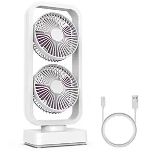 5000mAh Oscillating Battery Operated Fan with Dual Heads, 16 inch Cordless Portable USB Fan, 3-12 Working hours, Fast Charging, 3 Speeds, Strong Wind for Camping Home Office Use