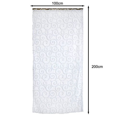 Generic 100 x 200cm Beflockung Transparente Vorhang Fenstervorhang Gardine Tüll für Fenster Balkon Haus Dekor – Weiß - 2