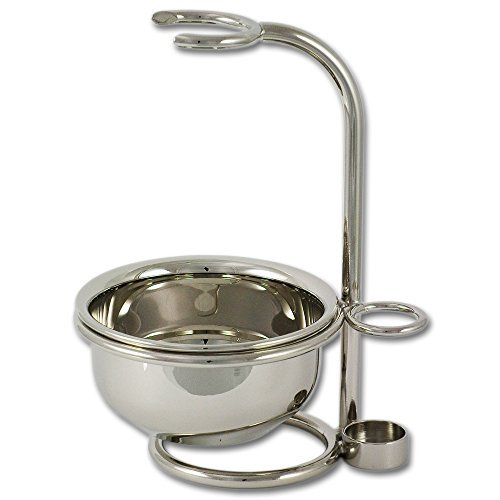 Italian Crafted Chrome Razor & Brush Shaving Stand with Lathering Bowl