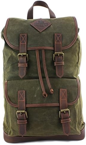 The Bag Company Leather and Green Waxed Canvas Rucksack Military Style