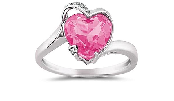 Women Heart Shaped Pink Topaz And Diamond Ring In 14ct White Gold Szul Amazon Co Uk Fashion