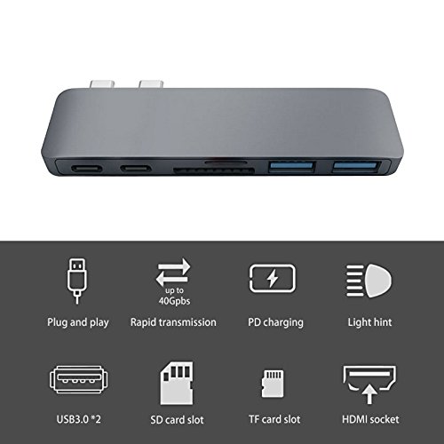 SAVFY USB C Hub HDMI f  r MacBook Pro 2017   2016  13  und 15   Ultra Slim Extra Leicht Type C Hub Adapter Thunderbolt 3 Dock Aluminium Plug Play  USB