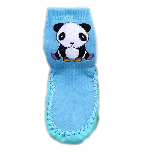 Moolecole Baby Boy Girl Toddlers Kids Children Indoor Floor Slippers Shoes Socks Stockings Cute Moccasins NON SKID Baby Shoes Winter Thick Socks Blue Panda 15cm