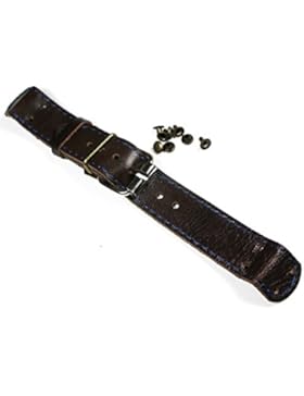 Lederband 22mm PILOT AVIATOR LUFTWAFFE WW STYLE f CHRONOGRAPHEN MILITARY WATCH BAND STRAP Braun Blaue Naht