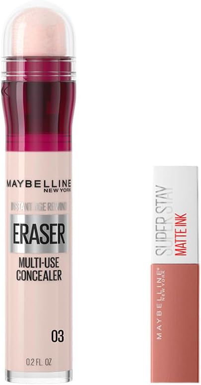 Maybelline New York Instant Anti Age Eraser Kapatıcı 03 Fair & Mini Super Stay Matte Ink Likit Mat Ruj 65 Seductress Makyaj Seti