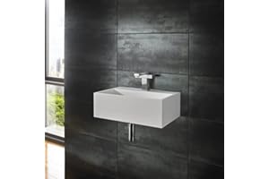 Clickbasin | Stone Resin Rectangle Bathroom Sink | Wall Hung or Counter Mounted | with NO TAP Hole | 450mm x 300mm | KIVA