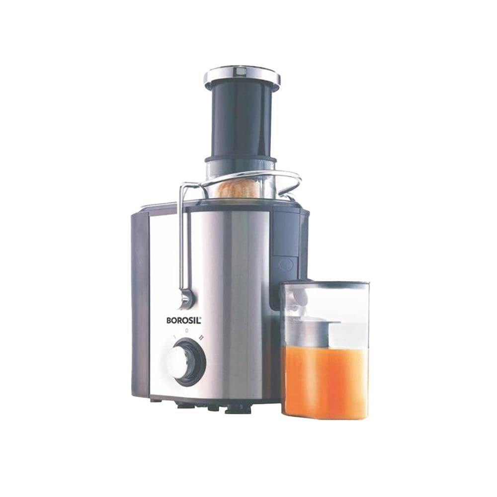 Borosil Primus Plus Juicer, 500 W, Stainless Steel Centrifugal Juicer, 1.25 L Pulp Collector, 64 mm Feed Chute, Silver