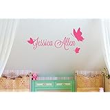 Personnalisé Nom Avec Trois Papillons Stickers Muraux Vinyle Décor Pochoirs Murals