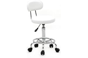 Alightup Tabouret de Bureau Tabouret roulettes avec Dossier, Tabouret à roulettes Rotation à 360° (Elliptique Blanc)