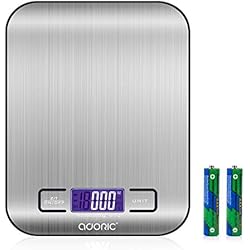 Balance Cuisine Electronique Balance de Précision - Balance numérique de cuisine de Haute Précision, 5kg/1g, Acier Inoxydable Tactile Sensible Écran LCD Rétroéclairé Auto-arrêt
