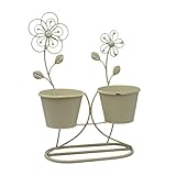 Macetero de metal decorado en color blanco-beig