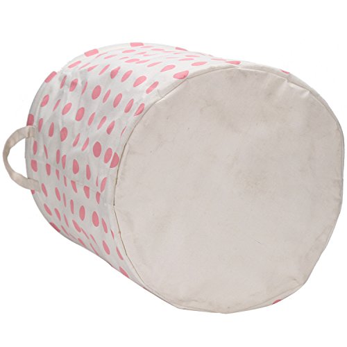 Sea Team 19.7″ Large Sized Waterproof Coating Ramie Cotton Fabric Folding Laundry Hamper Bucket Cylindric Burlap Canvas Storage Basket with Stylish Pink & White Polka Dot Design - 4