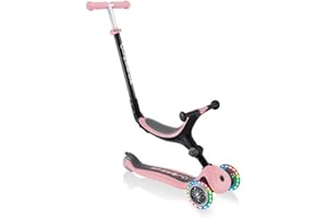 Globber GO-UP Foldable Lights - 3 in 1 Tricycle 120/80mm ABEC 5 3 Wheel Height Adjustable LED Wheels Pastel Pink, standard size