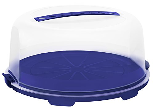 Rotho Tortenglocke "Fresh" - Kuchen-Transportbox aus Kunststoff (PP), mit sicherem Verschluss und bequemem Tragegriff, spülmaschinengeeignet - blau/transparent, ca. 35,5x34,5x16,5 cm (LxBxH)