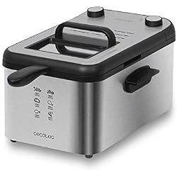 Cecotec Friteuse Électrique CleanFry 3000 Full Inox. 3L, Jusqu'à 190 ºC, Minuterie 30min, Cuve Émaillée qui convient au Lave-vaisselle, Filtre OilCleaner pour maintenir l'Huile Propre, 2400W.