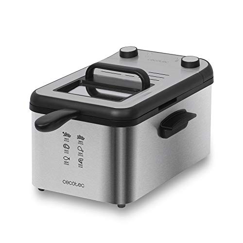 Cecotec Friteuse Électrique CleanFry 3000 Full Inox. 3L, Jusqu'à 190 ºC, Minuterie 30min, Cuve Émaillée qui convient au Lave-vaisselle, Filtre OilCleaner pour maintenir l'Huile Propre, 2400W.