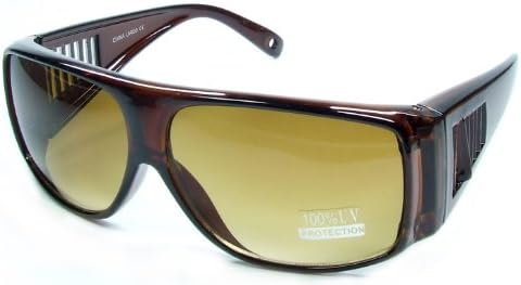 New WEAR OVER Sunglasses Sit Over Prescription Glasses UV400 Protection Adult Size (crystal brown frame brown lens)